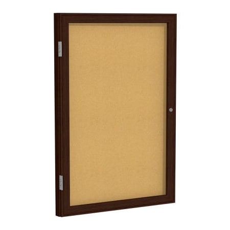 Ghent Ghent Enclosed Bulletin Board, 1 Door, 18"W x 24"H, Natural Cork/Walnut Frame PN12418K